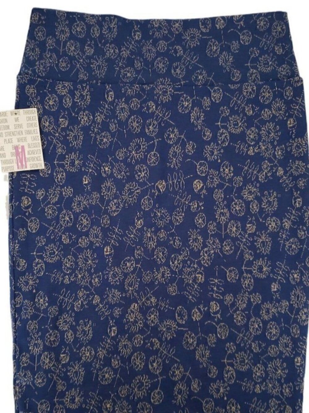 New LuLaRoe Blue and Gray Floral Patterned Stretchy Midi Skirt - Picture 1 of 3